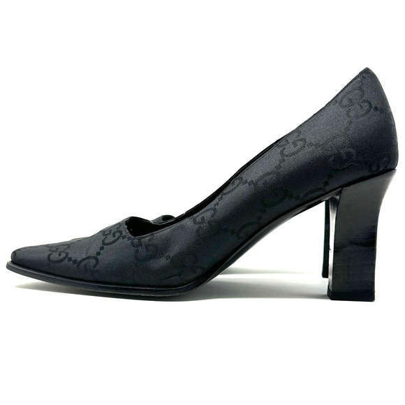 Gucci GG Logo Jumbo‎ Guccissima Supreme Pumps Slip On Square Toe Black Heels US8